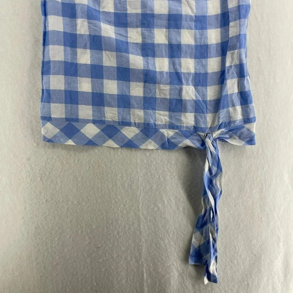 J.Crew Blouse Women's Sz 2 Blue Gingham Round Neck Side-Tie Back Keyhole - Picture 6 of 11